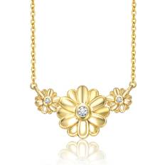 Children - Gold Necklaces Rachel Glauber RG Young Adults/Teens 14k Yellow Gold Plated with Cubic Zirconia Triple Daisy Flower Chevron Pendant Necklace