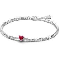 Punainen Korut Pandora Sparkling Heart Tennis Bracelet - Silver/Red/Transparent