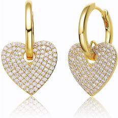 Gold Earrings Rachel Glauber RG 14k Yellow Gold Plated with Cubic Zirconia Heart Dangle Infinity Hoop Drop Earrings