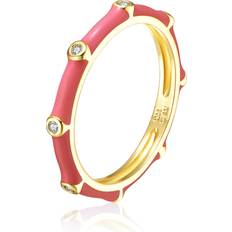 Children Rings Rachel Glauber Rg 14k Gold Plated with Diamond Cubic Zirconia Pink Enamel Bamboo Kids/Young Adult Stacking Ring