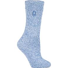 Acrylic Socks Heat Holders Primrose Twist Crew Socks for Ladies Denim/Cream