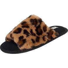 Fur Slippers Jessica Simpson Jessica Simpson womens Plush Faux Fur Fuzzy Slide on Open Toe Slipper, Leopard