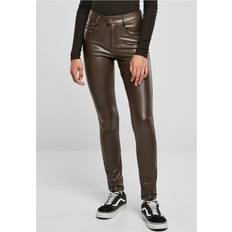 Leather - Women Trousers Urban Classics Mid Waist Synthetic Leather Pants - Brown