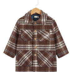 Wool Outerwear Children's Clothing Shein Toddler Boys Tartan Print Patch Pocket Overcoat