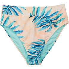 Turquoise - Women Bikinis Island Soul Tropical High-Waist Bikini Bottoms for Ladies Teal Palm Print