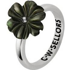 White Rings C. W. Sellors Sterling Silver Dark Mother of Pearl Tuberose 12mm Dahlia Ring Silver