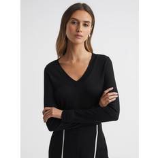 Reiss Dame T-shirts Reiss Black Brady Jersey V-Neck Top