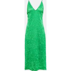 Green - Slip Dresses Ganni Crinkled Satin Slip Vented Midi Dress - Bright Green