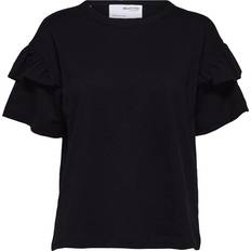 Selected Femme T-shirts Selected Femme Bio-baumwolle Rüschen T-shirt Schwarz