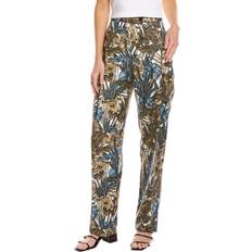 Ferragamo Trousers & Shorts Ferragamo Printed Foliage Silk Linen Blend Pant