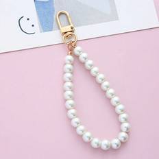 Shein 1pc Faux Pearl Keychain Straps Beaded Keyring Lanyard Key Holder Wristlet Key Ring Wrist Strap Elegant Purse Lanyard Strap