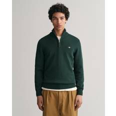Green - Men Jumpers Gant Casual Half Zip Cotton Knit Jumper - Tartan Green