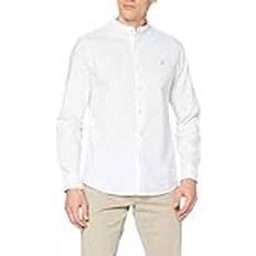 Flannel Shirts - White FARAH Herren Brewer Kragen, schmale Passform, Baumwolle, Oxford Hemd, weiß