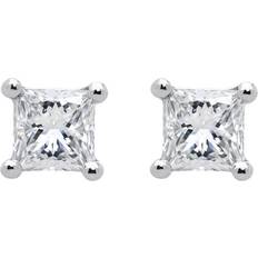 Donna - Oro Bianco Orecchini 18ct White Gold Square 0.20ct Diamond Solitaire Stud Earrings Option1 Value White Gold