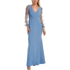 Blue - Evening Gowns Dresses Theia Kiera Breaded Puff Sleeve Gown