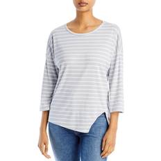 Three Dots Stripe Asymmetric T-Shirt Blue