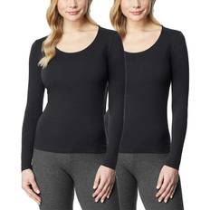 Acrylic T-shirts 32 Degrees Ladies' Heat Long Sleeve Scoop Neck Tee 2-Pack, Black/Black