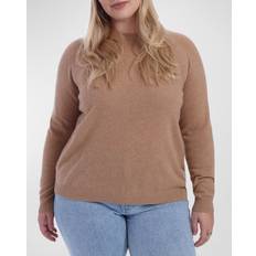 Cashmere Tops Plus Cashmere Crewneck Sweater Camel 2X