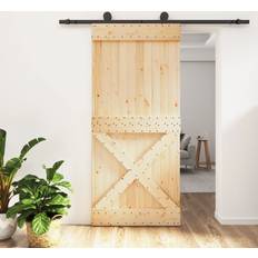 S 7010-Y70R Puertas vidaXL Puerta Corredera Con Herrajes Madera Maciza De Pino 95x210 cm - Marrón (x210cm)