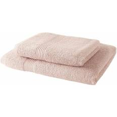 Éponge en Coton Textiles Today Lot De 1 Drap De Bain 100% Coton 70x30 cm + 1 Serviette De Bain 50x100 cm - Rose Des Sables Beige