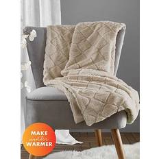 Catherine Lansfield Cosy Diamond Faux Fur Blankets Natural, Brown (170x130cm)