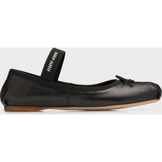 Tissu Ballerines Miu Miu Ballerinas Leather En Noir - Pour Dames