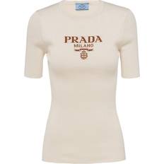 Silk - Women Jumpers Prada Silk Crew-neck Sweater With Logo Ivory