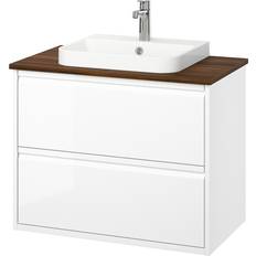 IKEA ÄNGSJÖN BACKSJÖN lådor/tvättställ/kran, högglans vit/brun