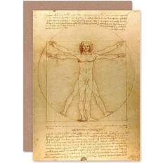 Beige Party Supplies ARTERY8 Leonardo Da Vinci Vitruvian Man Greetings Card Plus Envelope Blank inside Beige One Size