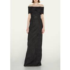 Unisex Dresses Off-Shoulder Jacquard Column Gown BLACK