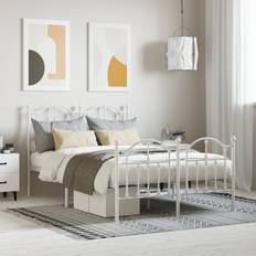 vidaXL white, 120 headboard footboard Metal Frame Bed Base 4FT Double