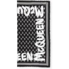Lyxig Skull Print Sidenscarf Silkeschal - Svart