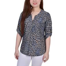 Leopard - Women Shirts Womens Animal Print Stretch Button-Down Top