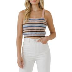 Acrylic Tank Tops English Factory Women's Striped Knit Crop Top neutral