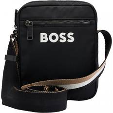 Crossbody Bag with Contrast Logo and Signature-Stripe Strap - Black