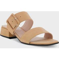 Ecco Brown Shoes ecco Women's Elevate Square Toe Slide Heeled Sandal, Lion Nubuck