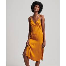 Midikleid - Orange Kleider Superdry Women's Midi-Trägerkleid aus Satin Orange Größe: Orange