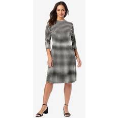 Jessica London Dresses Jessica London Plus Women's Boatneck Shift Dress in White Houndstooth Size W Stretch Jersey w/ 3/4 Sleeves