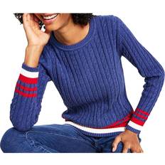 Denim Sweaters Tommy Hilfiger Womens Cable Knit Pullover Crewneck Sweater