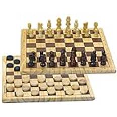 Jeujura Damer och schack: Vändbar träbricka spelträd brädspel minimiålder: 3 år, 66430, flerfärgad