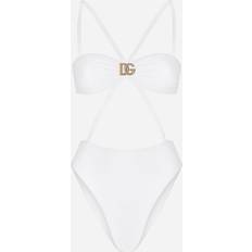 Dolce & Gabbana Swimsuits Dolce & Gabbana One-piece Swimsuit With Dg Logo And Laces Woman Beachwear White Jersey