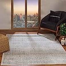 Tapis Surya Tapis de Salon À Poils Courts Doux Vintage Oriental Gris et Ivoire 160 x 215 cm Blanc