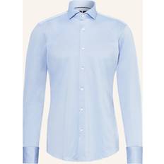 HUGO BOSS Skjorter HUGO BOSS Piqué-Hemd HANK Slim Fit HELLBLAU