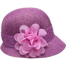 Purple Hats Women Gatsby Linen Cloche Hat with Lace Band Flower Purple