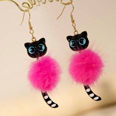 Shein Cute Plush Animal 3d Black Cat Pet Slogan Earrings, Funny & Exaggerated Holiday Earings, Autumn/winter Season