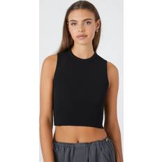 Forever 21 Women Clothing Forever 21 Women's Sweater-Knit Cropped Tank Top in Black Black