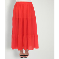 Asymmetrical Skirts White Mark Plus Pleated Tiered Skirt Red Red