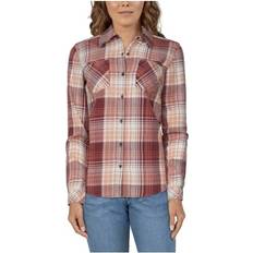 Natural - Women Shirts Natural Reflections Natural Reflections Acid-Wash Twill Long-Sleeve Shirt for Ladies Wine Plaid