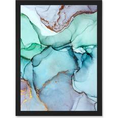 ARTERY8 Paint Cool Colours Pastel Green Blue Purple Water Effect Framed Art