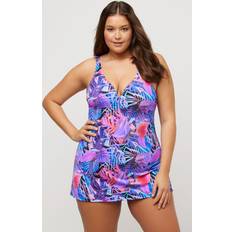 Polyamid Badedrakter Ulla Popken Tropical Floral Print Skirted Swimsuit black